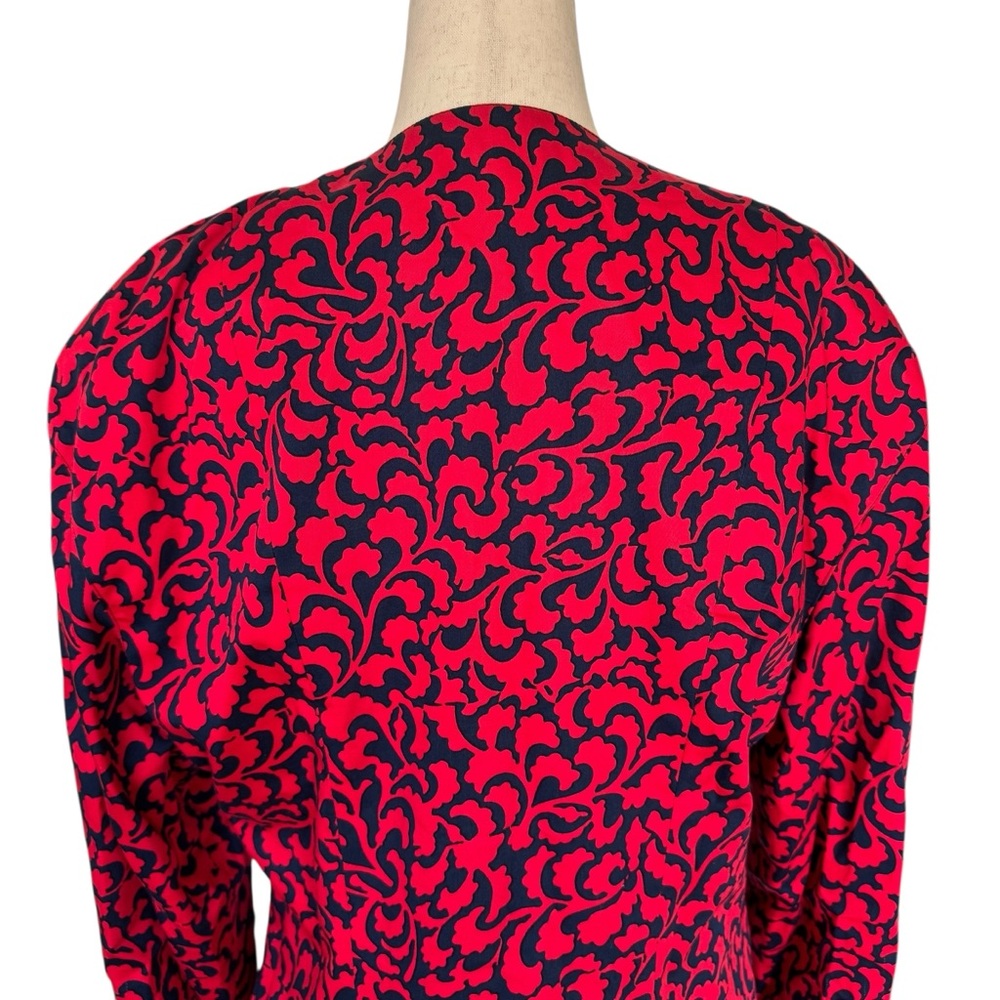 Vintage 80s Gianfranco Ferre Red and Blue Print Jacket Skirt Suit Set Large - Picture 8 of 14